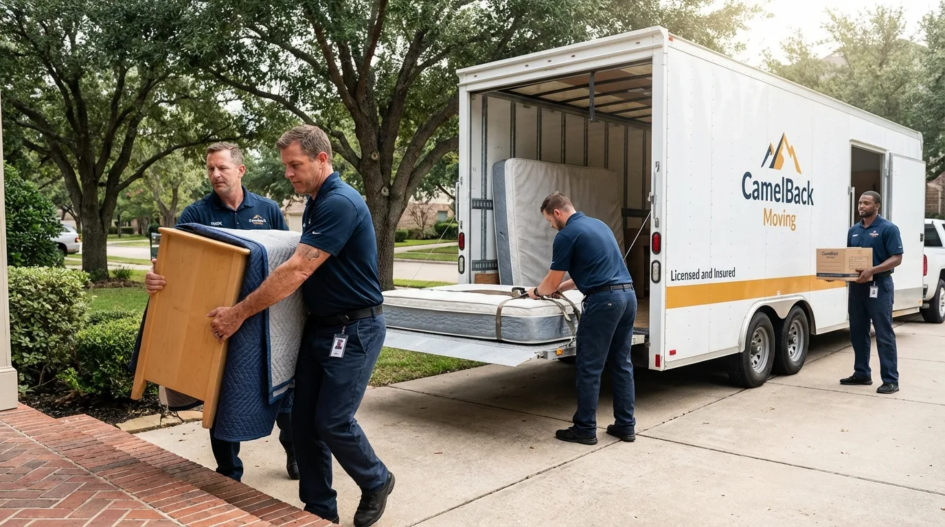 Crew loading residential truck for cross-state move from Watseka, IL