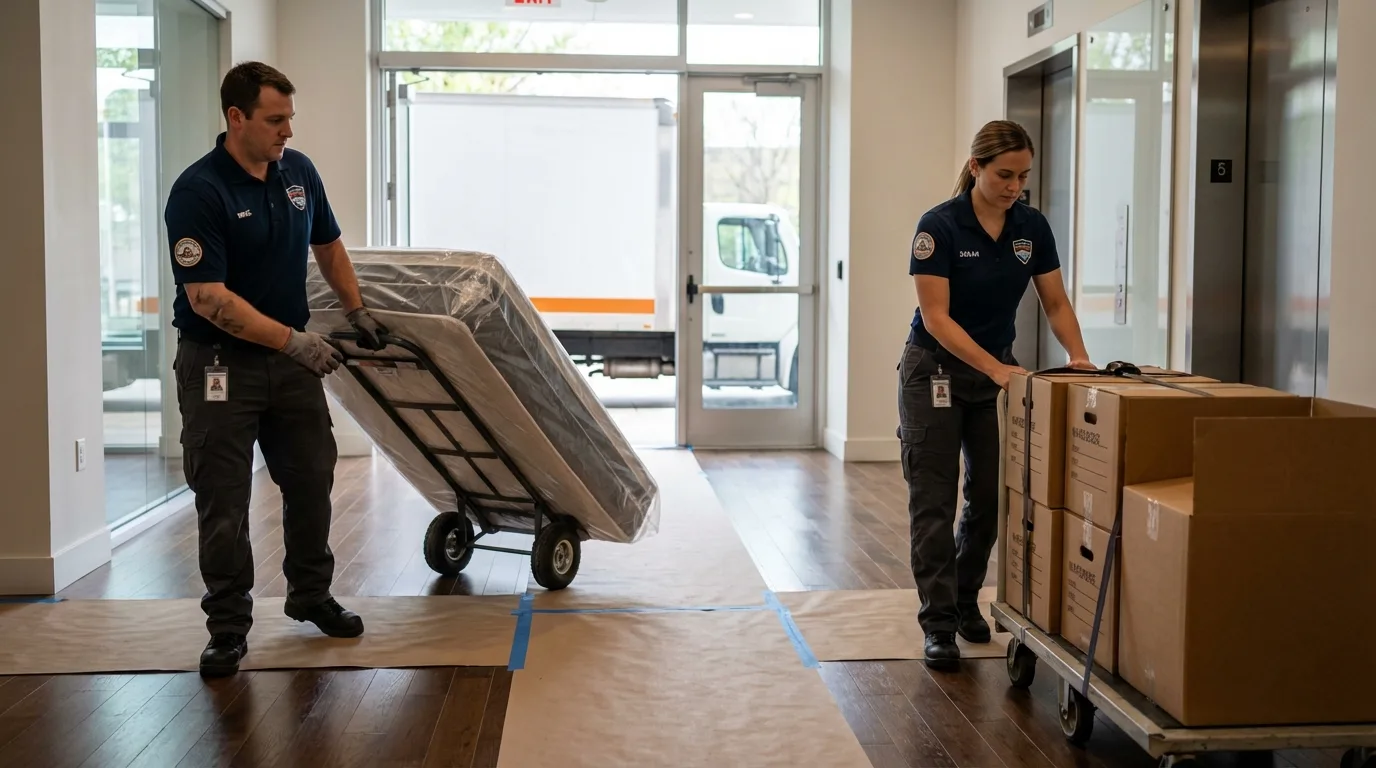 Professional apartment movers loading elevator in Watseka, IL